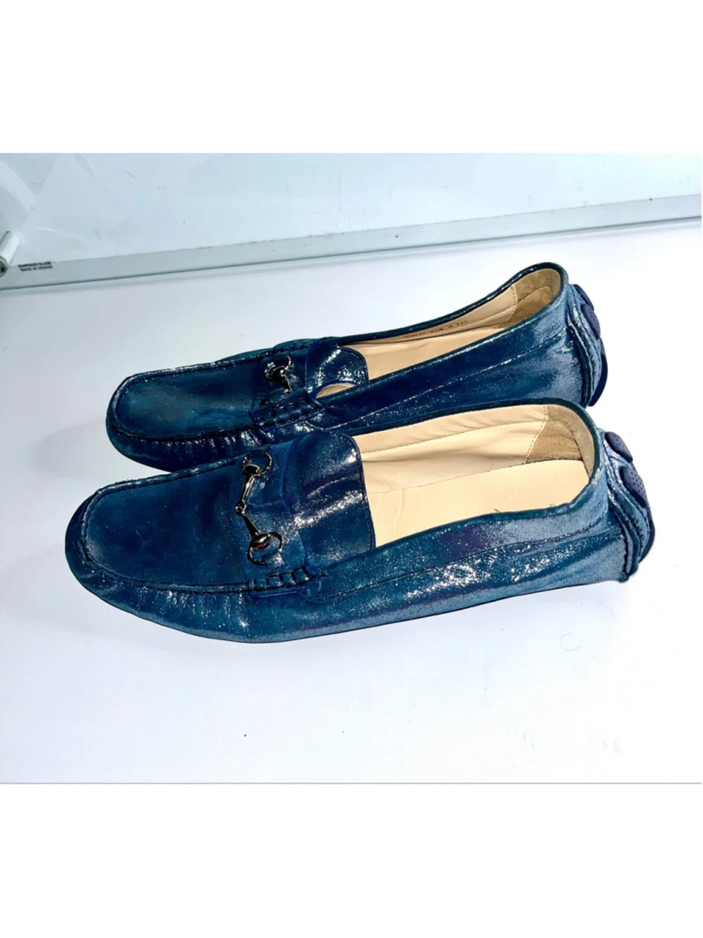 Cole Haan blue metallic leather loafers women size 9.5B